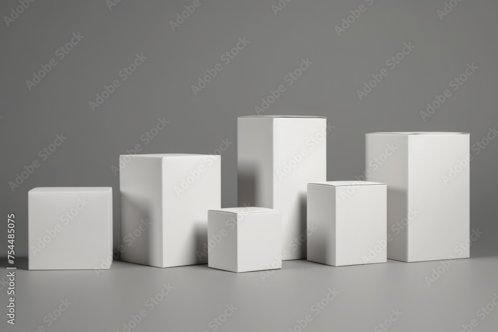 White boxes arranged on a table, versatile for various concepts White boxes arranged on a table, versatile for various concepts