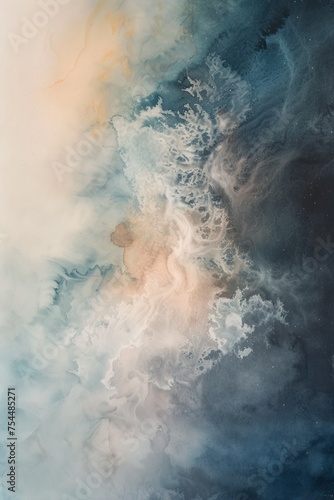 The soft hues of a watercolor background lend a sense of lightness and airiness to the image, creating an atmosphere of unique beauty and mystery