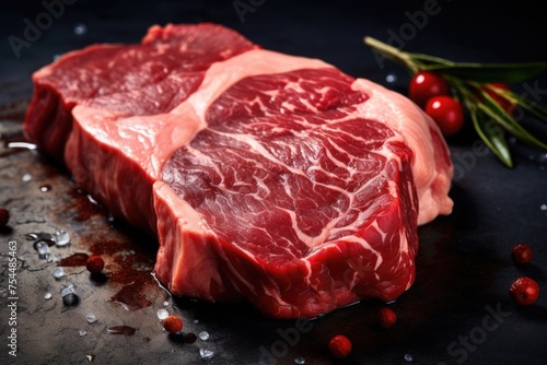 Two raw steaks with pepper sprinkles, ideal for food industry