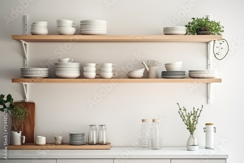 A kitchen filled with various dishes. Suitable for home decor or kitchenware advertisements
