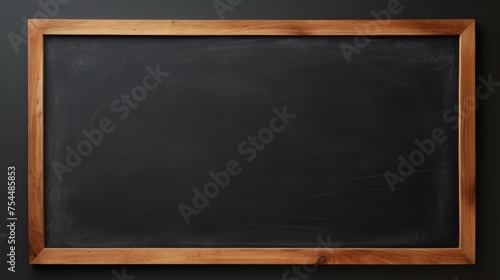 A blackboard with a wooden frame on a wall. Suitable for educational or business concepts