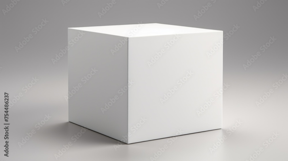 A simple white box placed on a plain gray surface. Suitable for business or minimalist concepts A simple white box placed on a plain gray surface. Suitable for business or minimalist concepts