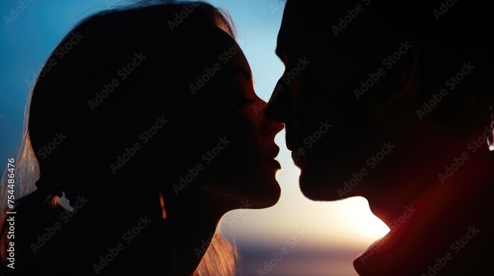 Silhouette of a romantic kiss, perfect for love themes