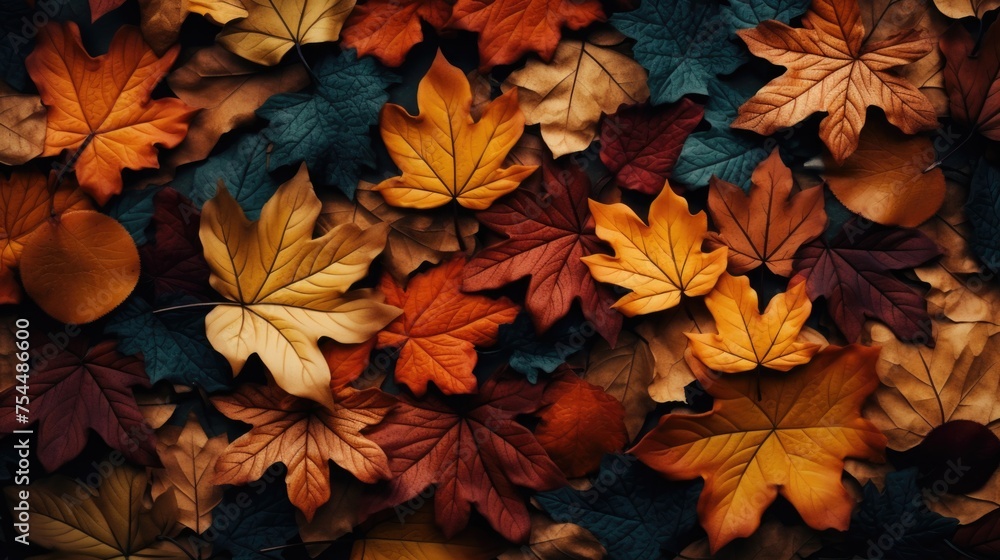 A bunch of leaves laying on top of each other. Suitable for autumn themes A bunch of leaves laying on top of each other. Suitable for autumn themes