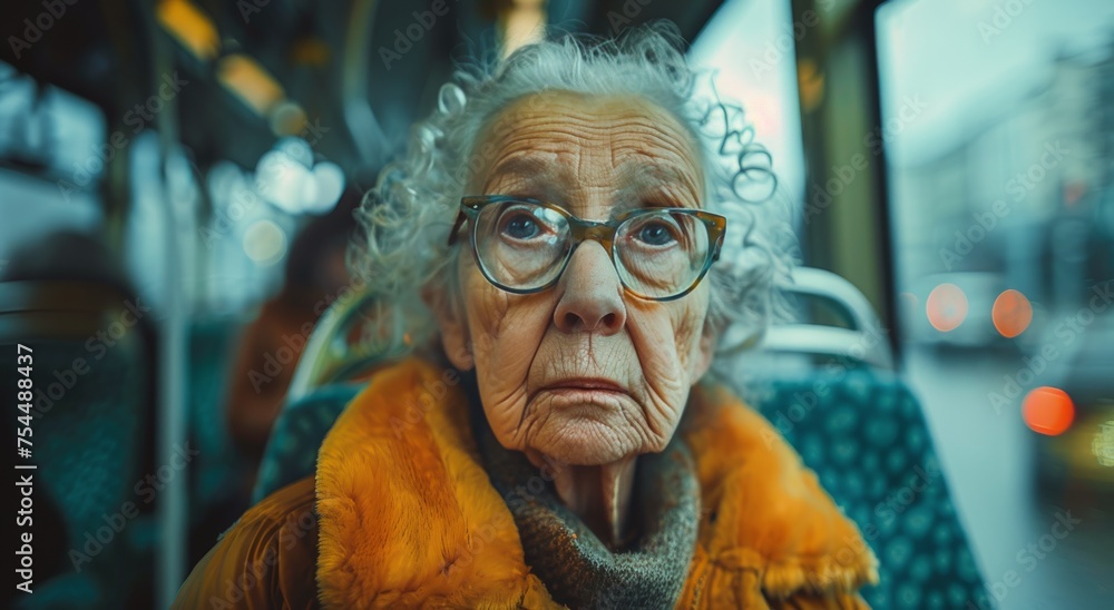 Old Woman in Glasses Riding Bus Old Woman in Glasses Riding Bus