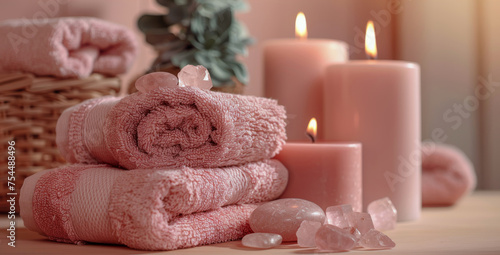 A Pile of Pink Towels on a Table
