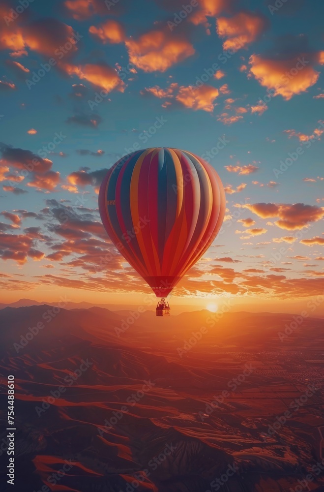 Obraz premium Hot Air Balloon Soaring Over Mountain Range