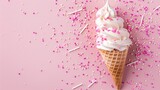Irresistible Gelato background filled with delightful colors and adorned with sweet, fresh toppings. Ample space provided for text.