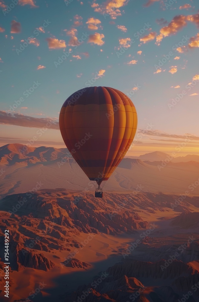 Obraz premium Hot Air Balloon Soaring Over Mountain Range
