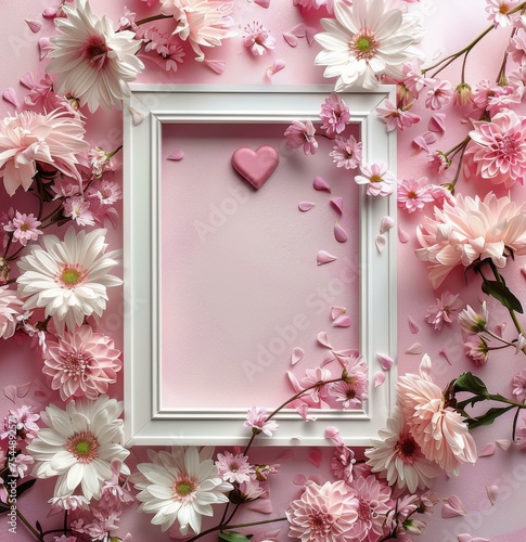 Pink Flowers Encircling Frame on Pink Background