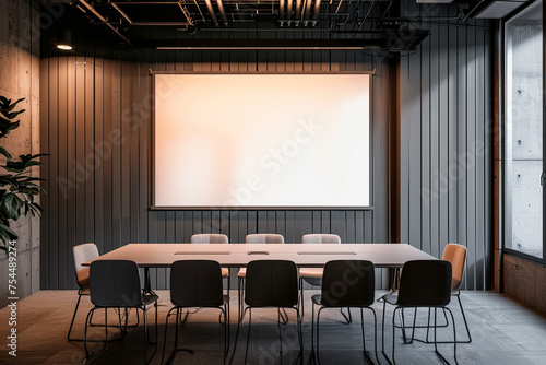 white screen mockup on conference room 