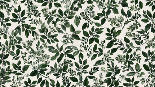 small seamless green floral leaves design ,simple pattern white background.