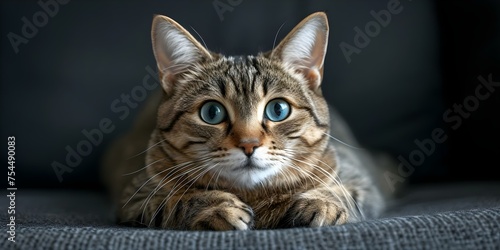 Graceful Pose of a Well-Fed House Cat. Concept Pet photography, Graceful poses, House cat portraits photo