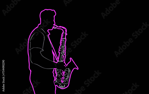 Stylized image of a saxophonist enveloped in neon light, capturing the essence of jazz and urban music culture, ideal for modern musical themes and designs.