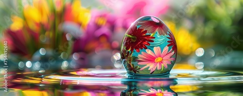Spring's Magical Mirror: The Vibrant Easter Egg Reflected in Nature's Water Droplets