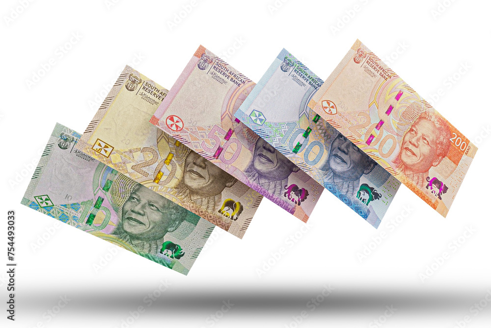 3D rendering of Stacks of South Africa Money Rand Banknotes 3D rendering of Stacks of South Africa Money Rand Banknotes