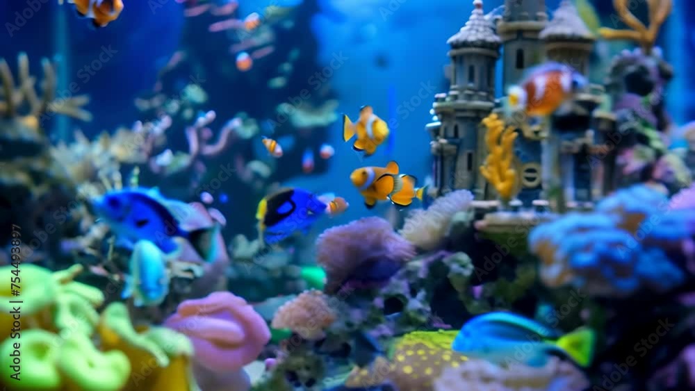 colorful fish in a fishtank with a castle colorful fish in a fishtank with a castle