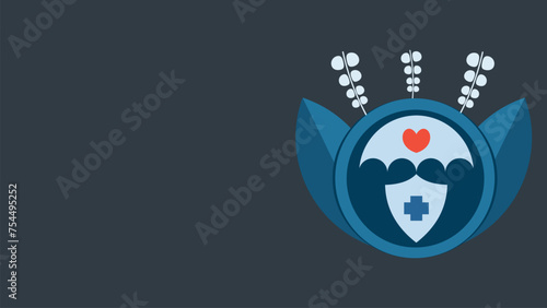 Medical insurance concept vector banner design with medical cross sign, umbrella , shield, heart shape on a grey background for advertisement, social media, web, flyer and more.