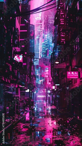 Abstract of Amidst the neon-lit alleyways of a cyberpunk dystopia