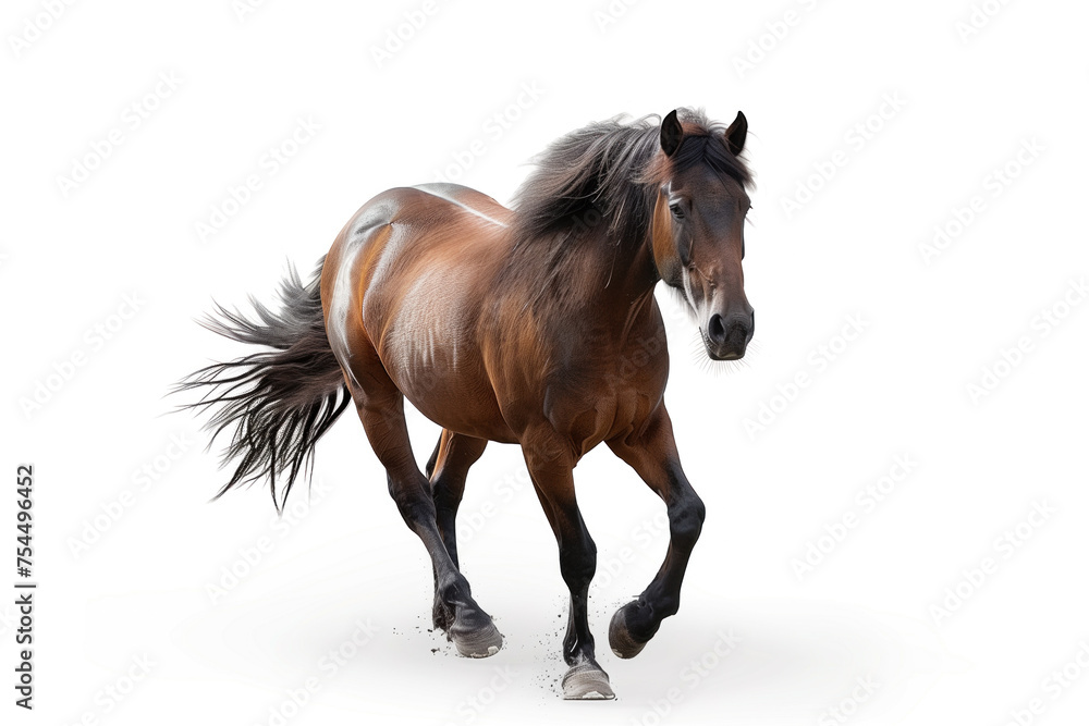 Obraz premium Bay horse galloping on white