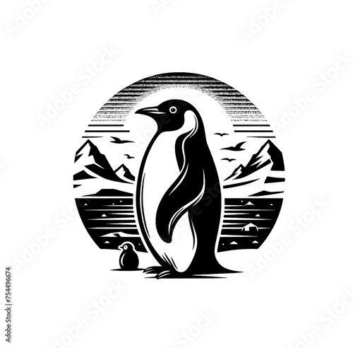 Monochrome penguin isolated vector illustration