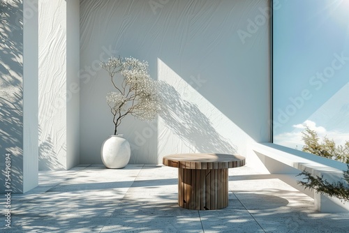White Vase Next to Wooden Table