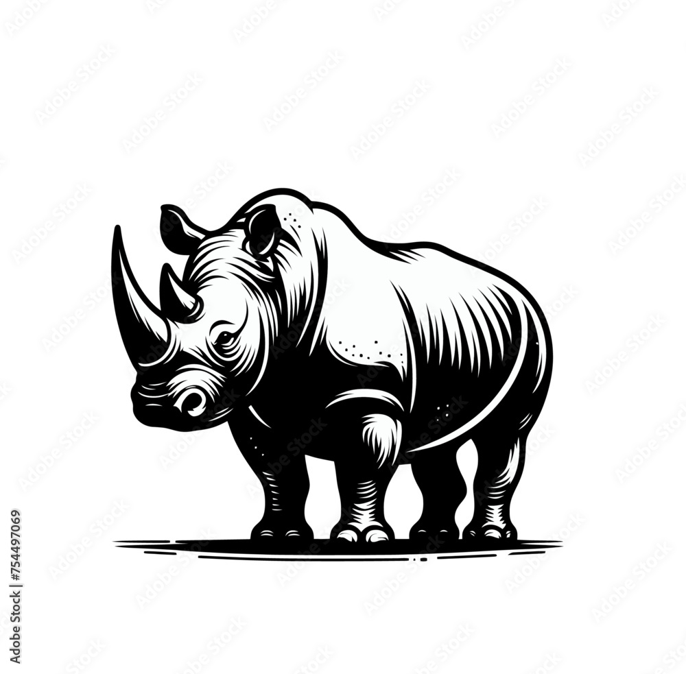 Fototapeta premium rhino engraved monochrome isolated vector emblem illustration