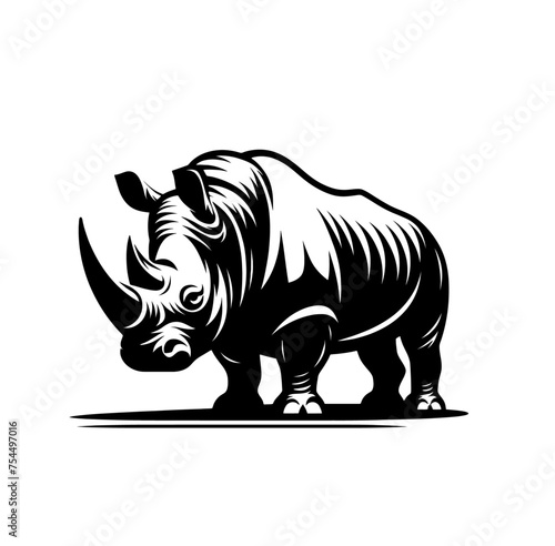 rhino engraved monochrome isolated vector emblem illustration