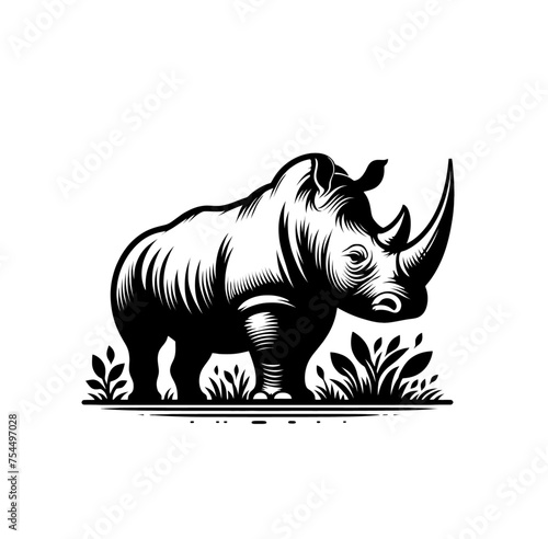 rhino engraved monochrome isolated vector emblem illustration