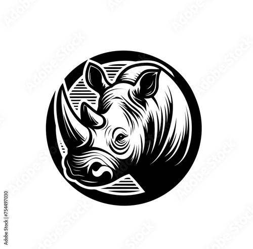 rhino engraved monochrome isolated vector emblem illustration
