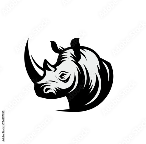 rhino engraved monochrome isolated vector emblem illustration