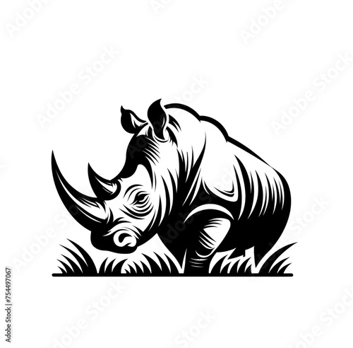rhino engraved monochrome isolated vector emblem illustration