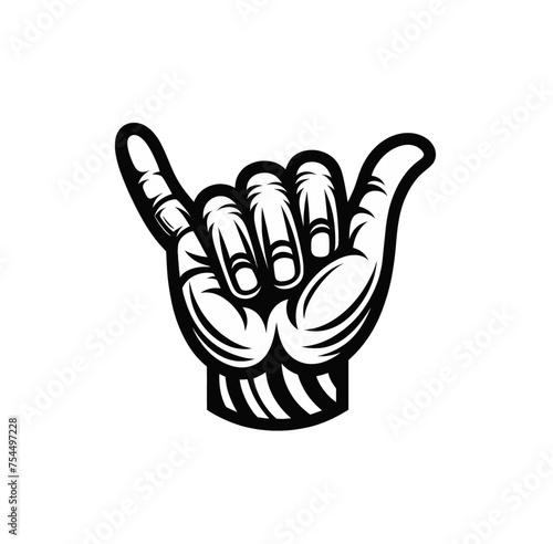 SHaka sign hand gesture monochrome isolated vector illustration