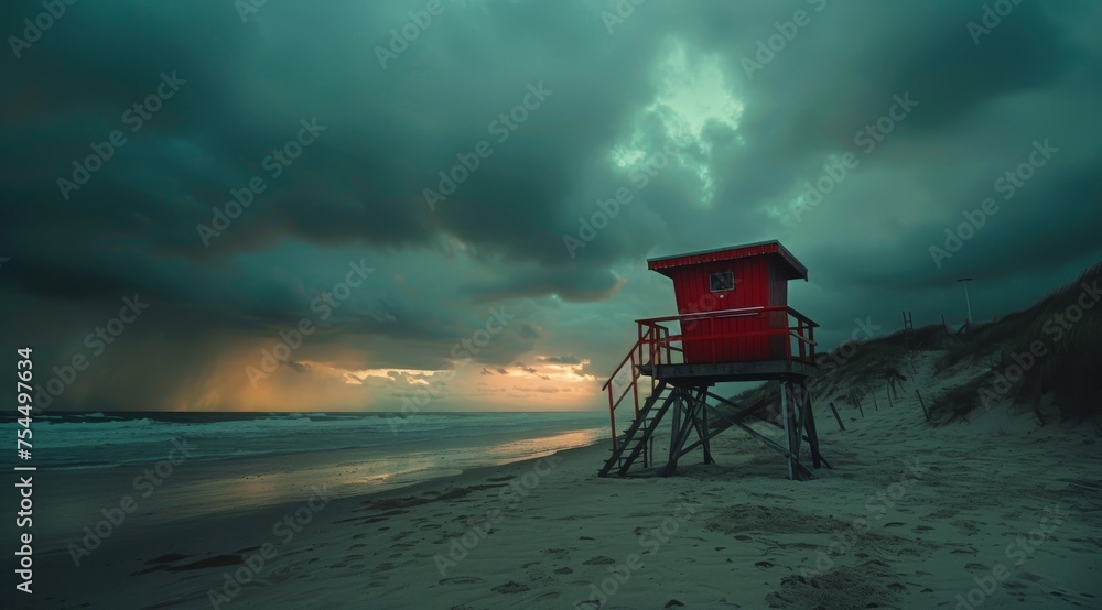 Red Tower Standing in Cloudy Sky