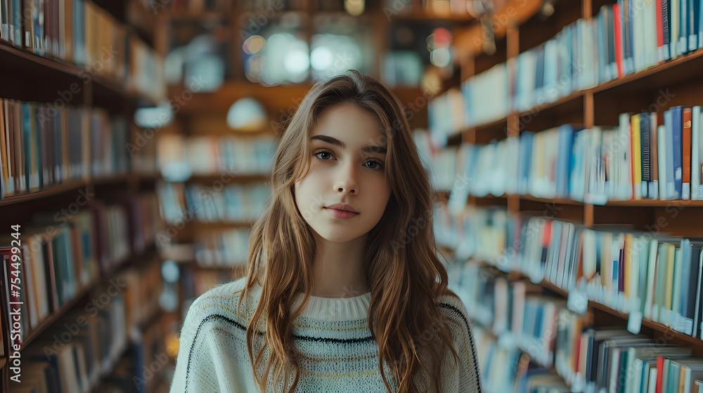 Knowledge Pursuit: A Happy Caucasian Student at the Bookshelf. Generative AI Knowledge Pursuit: A Happy Caucasian Student at the Bookshelf. Generative AI