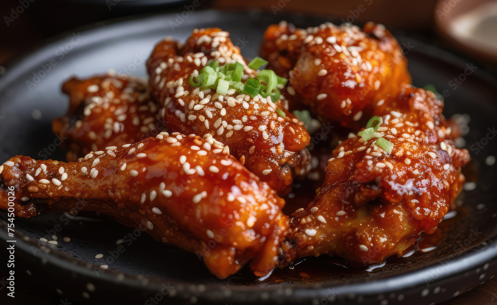 General Tso crispy chicken with susame in a bowl. Far east, Thai, Japanese, Korean, Chinese cuisine. Close-up General Tso crispy chicken with susame in a bowl. Far east, Thai, Japanese, Korean, Chinese cuisine. Close-up