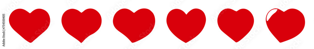 Set of red hearts icons. Isolated red hearts in different shapes. Vector illustration symbolizes the timeless concept of love. Ideal for cards, gifts and romantic designs.