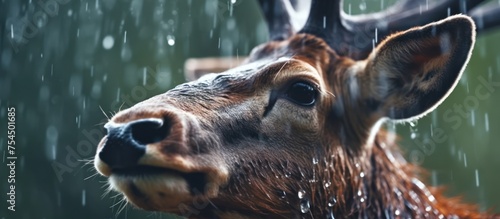 a view close up elk with raindrop