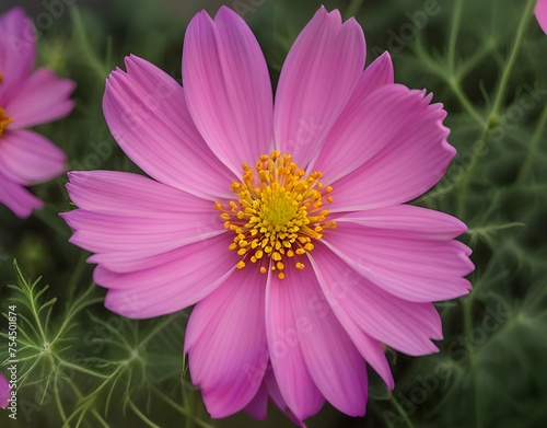 Pink cosmos flower head closeup on an outdoor field  floral wallpaper  nature background