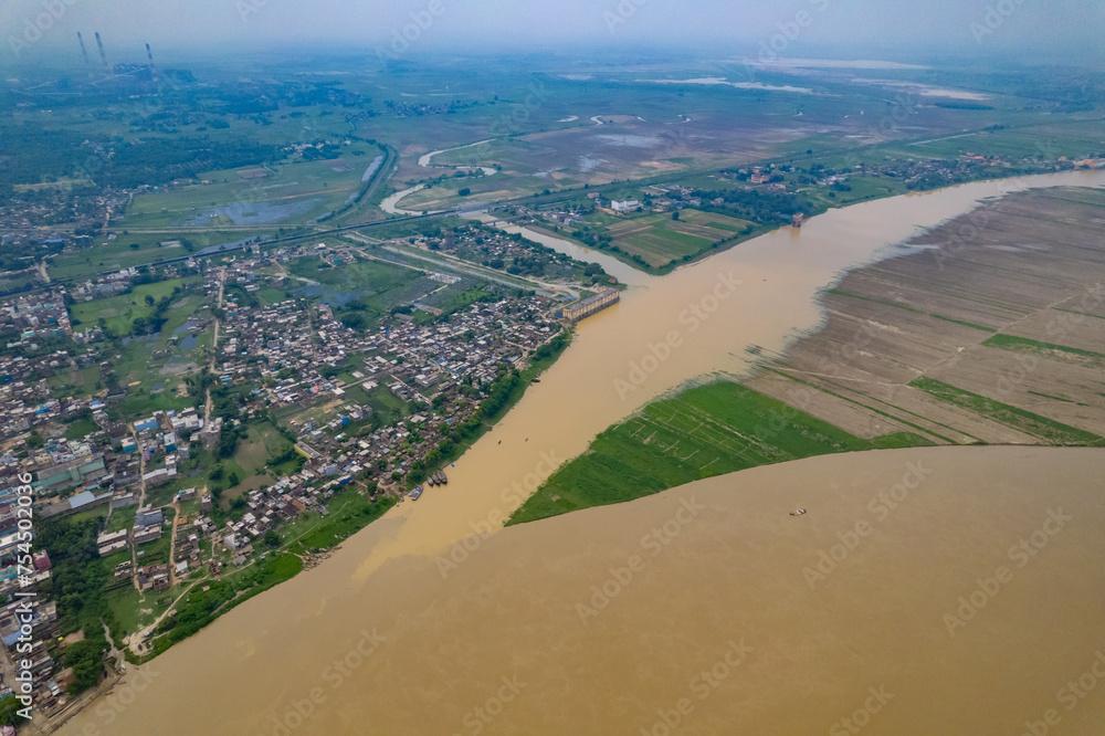 Aerial drone view of Kahalgaon, Bhagalpur, Bihar