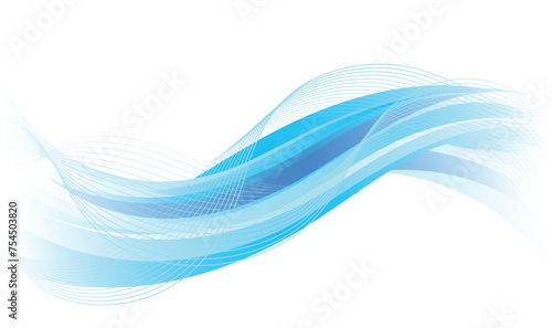 Abstract blue waves on white background. Curved transparent wave lines.