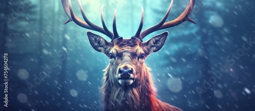 close up elk with snowfall background © kucret