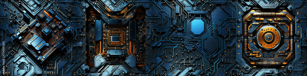 Seamless pattern. Cyberpunk Technical background abstraction UI UX modern trendy design. Place for text. Flyer banner email header social media post. 3D Digital art. Horizontal. Generative Ai content Seamless pattern. Cyberpunk Technical background abstraction UI UX modern trendy design. Place for text. Flyer banner email header social media post. 3D Digital art. Horizontal. Generative Ai content