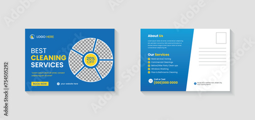 Creative postcard EDDM design template, every door direct mail Cleaning Service postcard, best Cleaning Service postcard template, cleaning lawn mowing garden postcard flyer layout