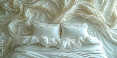 Sleep peacefully on luxurious and ecofriendly linens made with sustainable materials. Concept Eco-Friendly Bedding, Sustainable Linens, Luxurious Sleep, Green Materials, Peaceful Nights