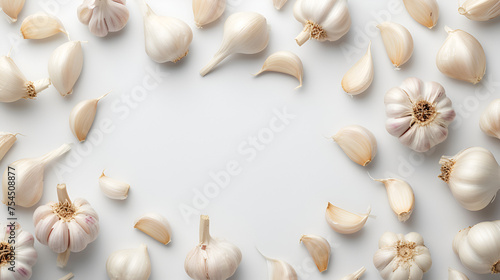 Garlic on White Background Copy Space, Generative AI