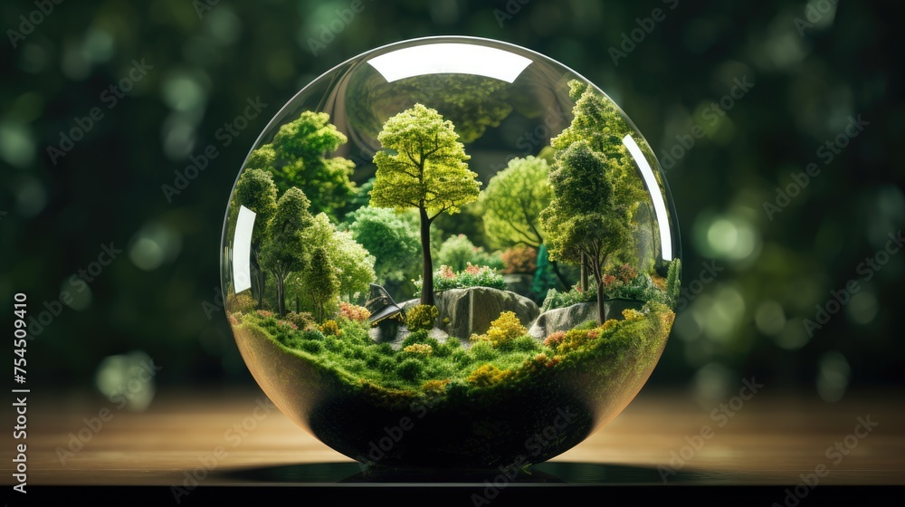 Miniature Forest Encapsulated in Transparent Glass Sphere