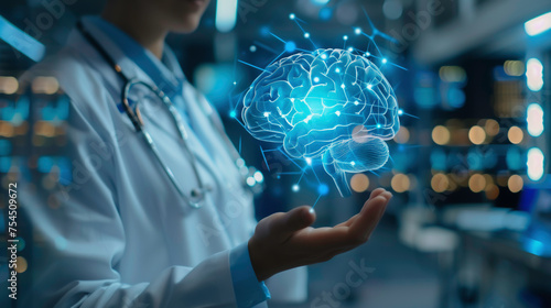 Doctor and advancements innovations with new medical technology and healthcare treatment to diagnose and treatment in brain disease. photo