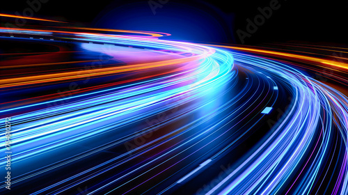 Speed and Motion, Abstract Light Trails on the Highway at Night, Dynamic Movement in Urban Transportation