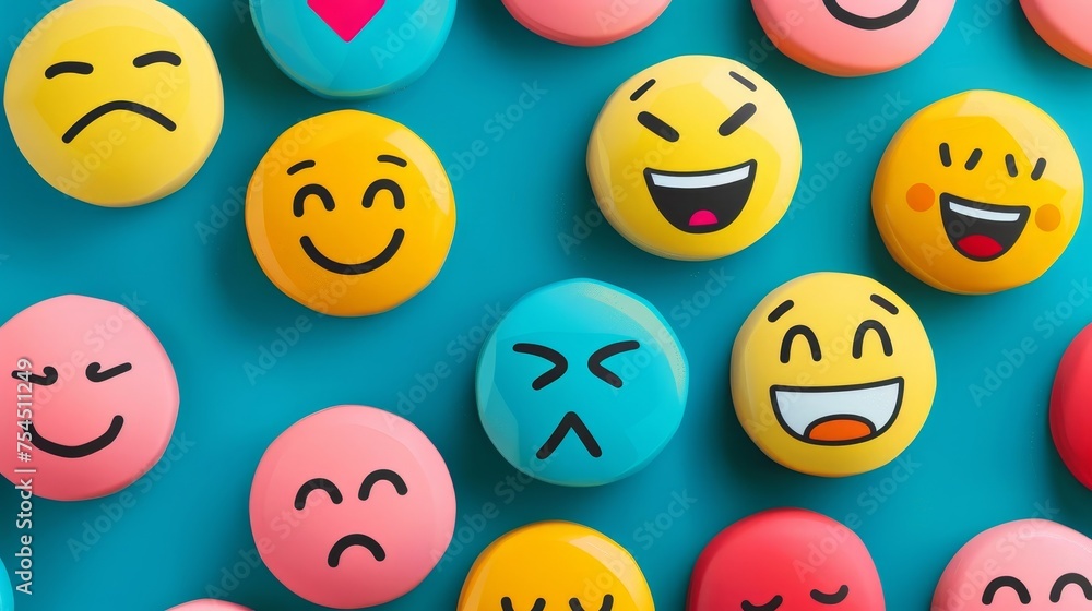 Fototapeta premium A smiley emoji symbol on the colorful icons. 